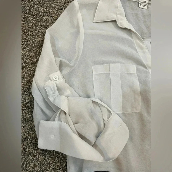 SANS SOUCI BKACK ABD WHITE SHEER BLOUSE BUTTON UP LONG SLEEVE SIZE SMALL - Picture 5 of 8